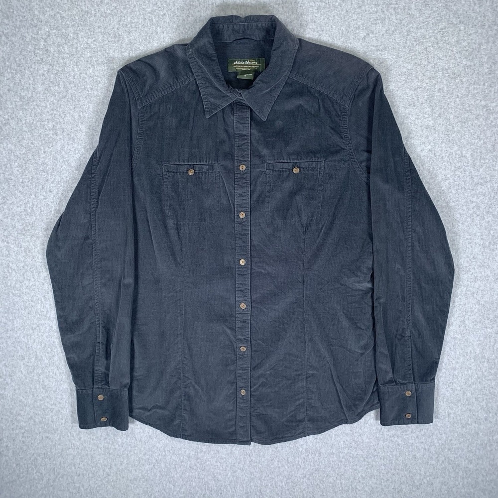 Eddie Bauer Corduroy Shirt Button Down Black Women's Medium - Picture 2 of 11